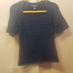 White House Black Market Bandage Slimming Top Black Sz-S Square Neck Shirt